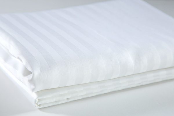 Bed Sheet White Single DELUXE 160x270cm - 250TC, Polycotton, Sateen Stripe 1cm Vertical