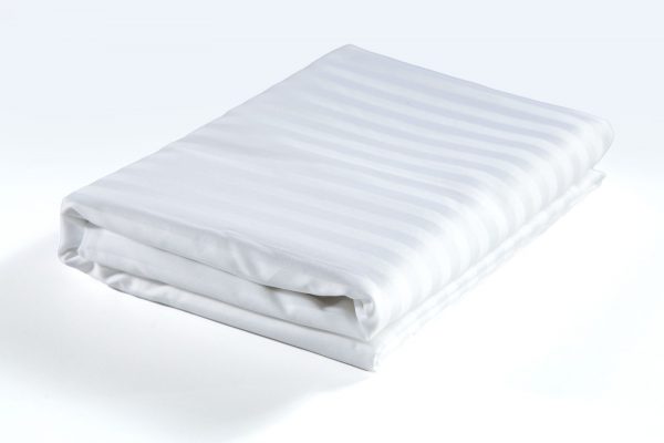 Bed Sheet White Single DELUXE 160x270cm - 250TC, Polycotton, Sateen Stripe 1cm Vertical