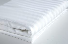Bed Sheet White Single DELUXE 160x270cm - 250TC, Polycotton, Sateen Stripe 1cm Vertical