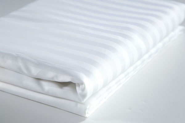 Bed Sheet White Single DELUXE 160x270cm - 250TC, Polycotton, Sateen Stripe 1cm Vertical