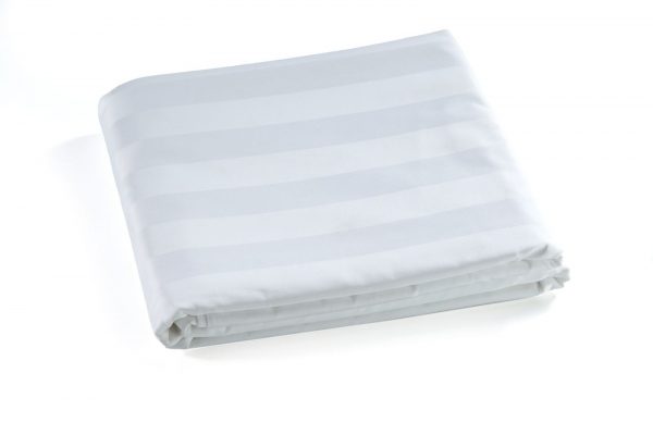 Bed Sheet White Single DELUXE 160x270cm - 250TC, Polycotton, Sateen Stripe 3cm Vertical