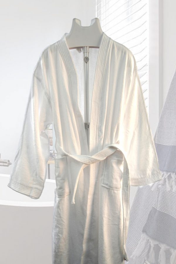 Bath Robe - White DELUXE - Standard, 100% Cotton, Terry