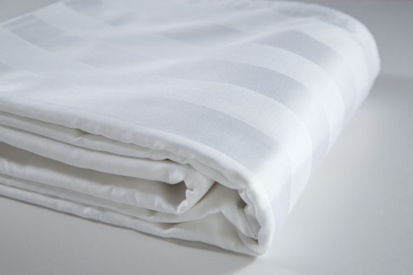 Bed Sheet White King DELUXE 280x280cm - 250TC, Polycotton, Sateen Stripe 3cm Vertical