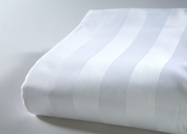 Bed Sheet White King DELUXE 280x280cm - 250TC, Polycotton, Sateen Stripe 3cm Vertical