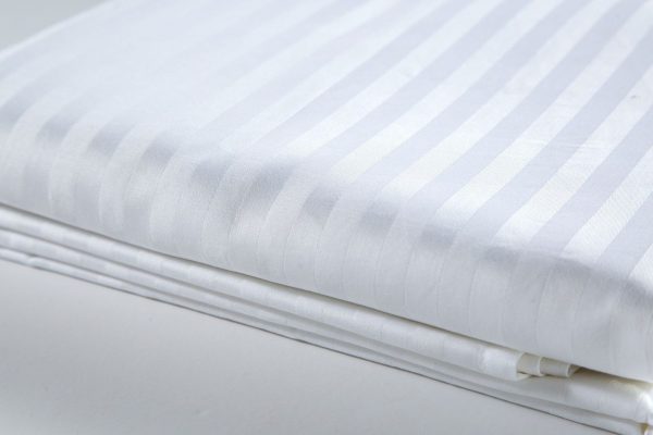 Bed Sheet White King PREMIUM 300x300cm - 300TC, 100% Cotton, Sateen Stripe 1cm Vertical